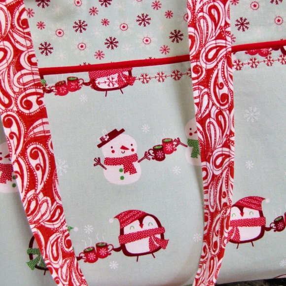 Handmade Snowman Tote Bag Winter Purse Made in USA OOAK - Picture 2 of 6